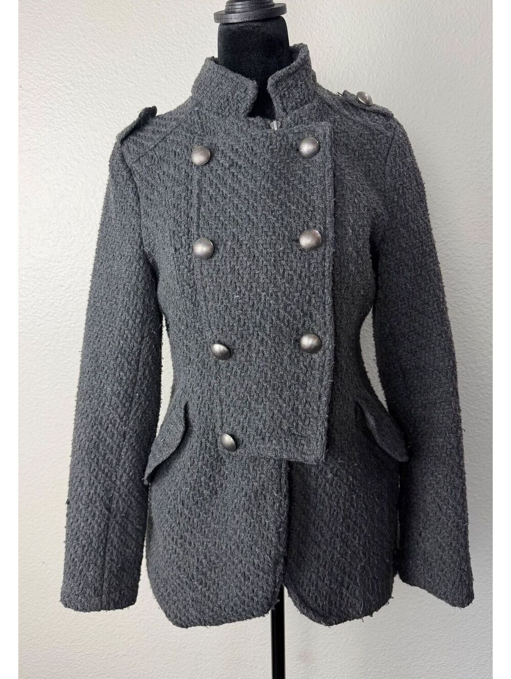 Dark Academia Military Wool Blend Peplum Jacket M